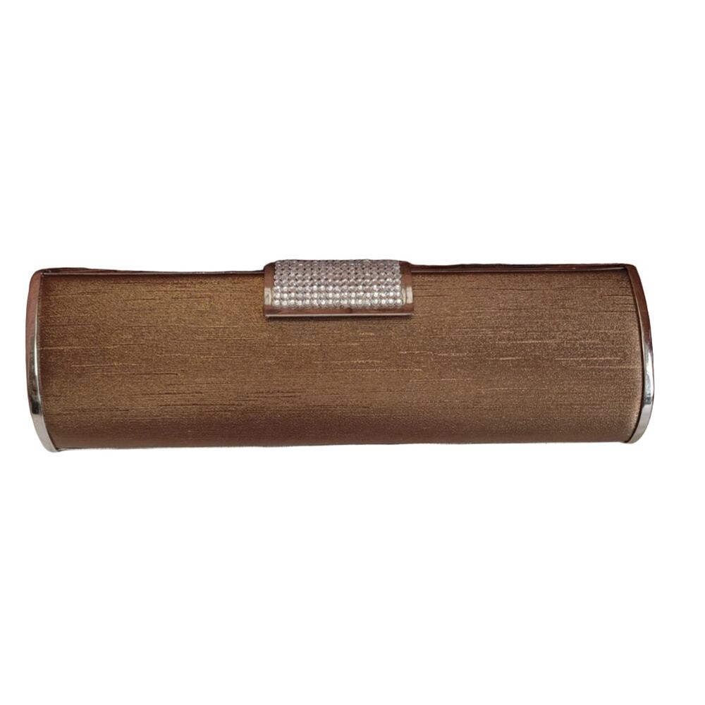 Brown Diamond Clasp Embellished Evening Clutch Bag Purse Pencil Case